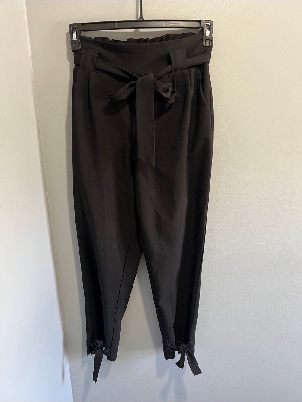 Grace Karin Black Straight Leg Waist Pants with Tie